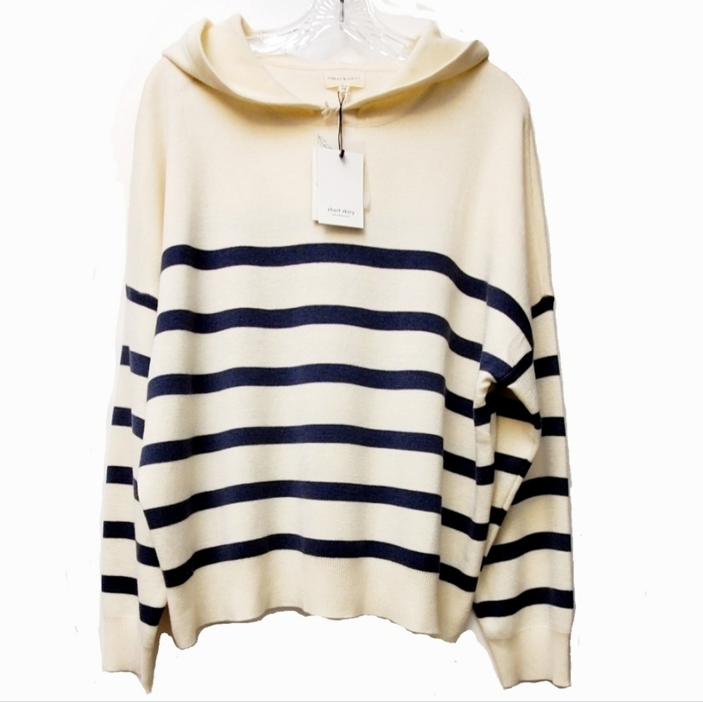Thread & Supply Nautical Stripe Pullover Hoodie Sweater Size XLP New